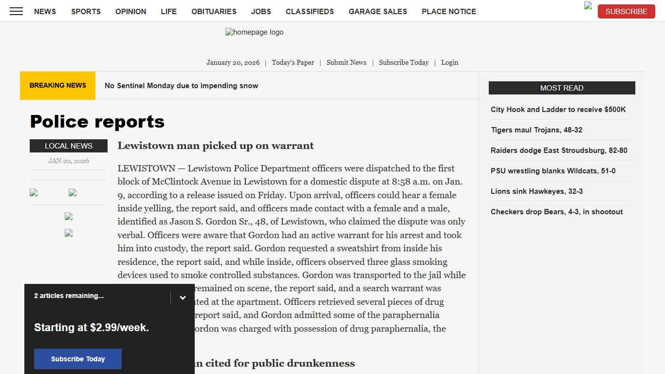 Police reports News, Sports, Jobs - The Sentinel