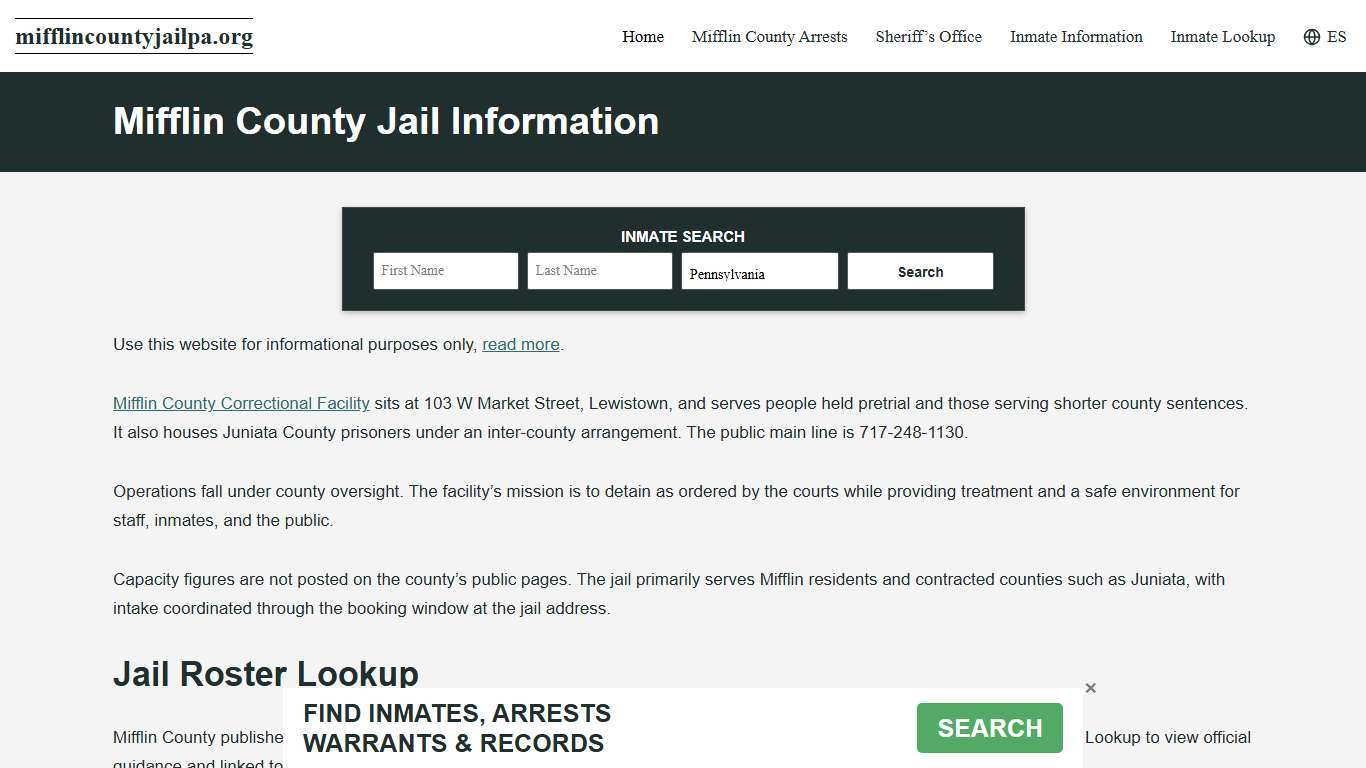 Mifflin County, PA Jail Roster, Inmate Info