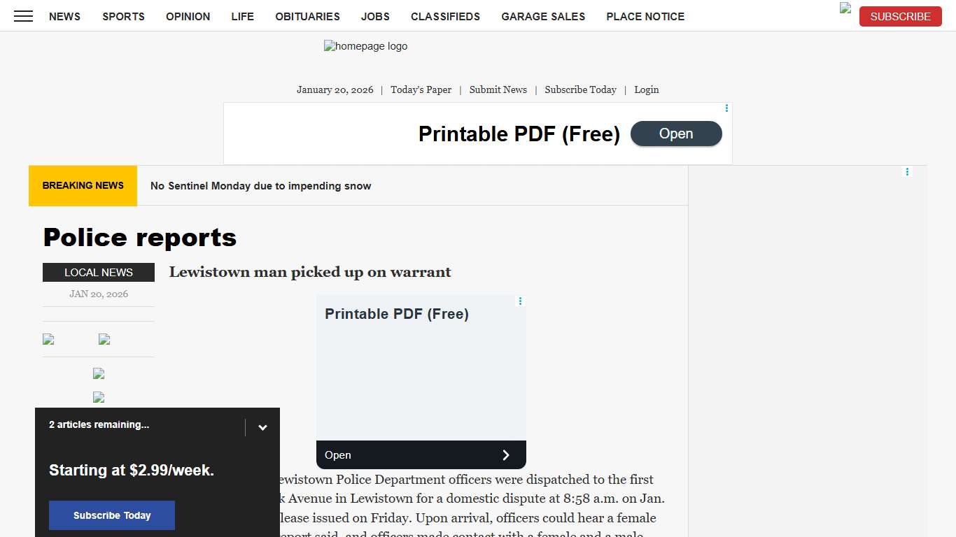 Police reports News, Sports, Jobs - The Sentinel